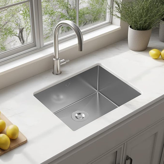 22 Inch Undermount Kitchen Sink 16 Gauge Stainless Steel Single Bowl Utility Laundry Sink Outdoor Kitchen Sinks RV Bar Sink with Accessories 22"x18"x9"