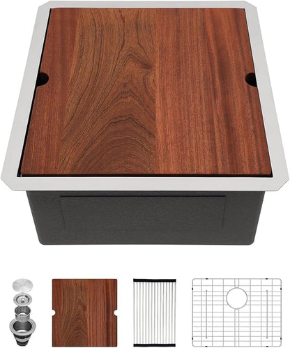 Sarlai 21 Undermount Kitchen Sink - 21"x19" Undermount Bar Sink Ledge Workstation Single Bowl 16 Gauge Stainless Steel RV Bar Prep Small Kitchen Sinks Basin