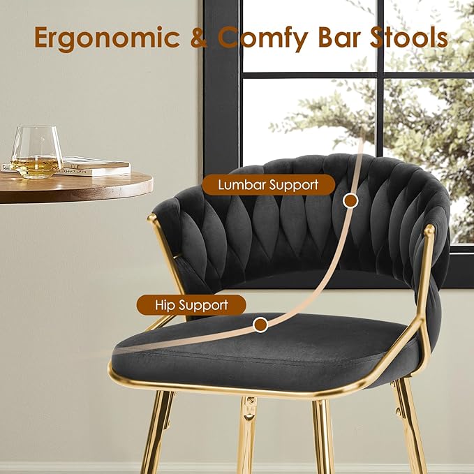 Modern Dining Chair with Ergonomic Design & Plush Upholstered Seat for Kitchen Island, Bar, Dining Room & Living Room Sets - Sturdy Stable & Easy Assembly,Black-Metal-Setof2