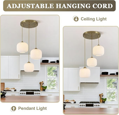 Mid Century Modern Chandelier 3-Light Gold Globe Cluster Chandelier Antique Brass Pendant Lights Kitchen Island 3 Light Hanging Light Fixtures Ceiling Mount Dining Room Pendant Lighting