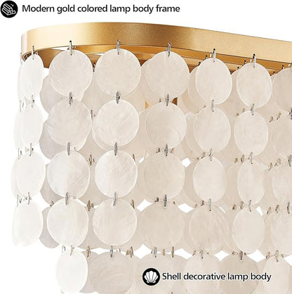 5 Light Capiz Shell Chandelier Rectangular Coastal Chandeliers for Dining Room,Gold Light Fixtures Over Table Kitchen Island Lighting Fixtures Ceiling Hanging Mount(42" Large Pendant Lights)