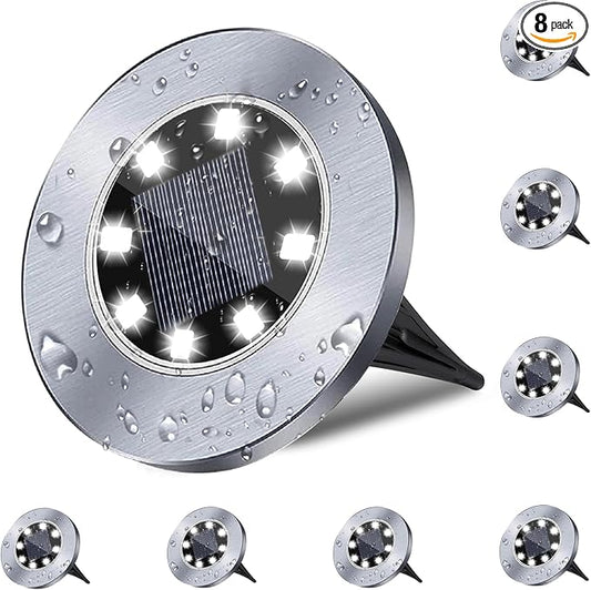 4.6 Inch Diameter Solar Ground Lights, Waterproof Solar Garden Lights, Outdoor Garden Waterproof Bright in-Ground Light, Landscape Lighting for Pathway,Yard,Lawn,Patio,Walkway (8 Pack White Light)