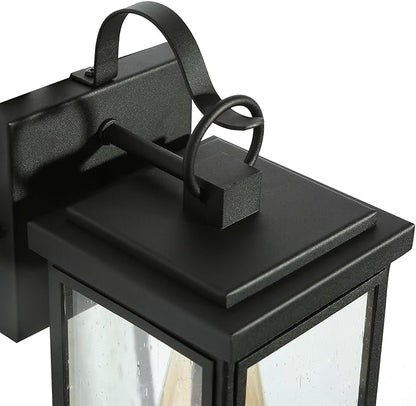Black Outdoor Light Fixture 2 Pack, Modern Farmhouse Exterior Outdoor Wall Sconce Lights with Seeded Glass, Waterproof Rectangular Porch Lights Outdoor Wall Lighting for House, Front Door, Garage