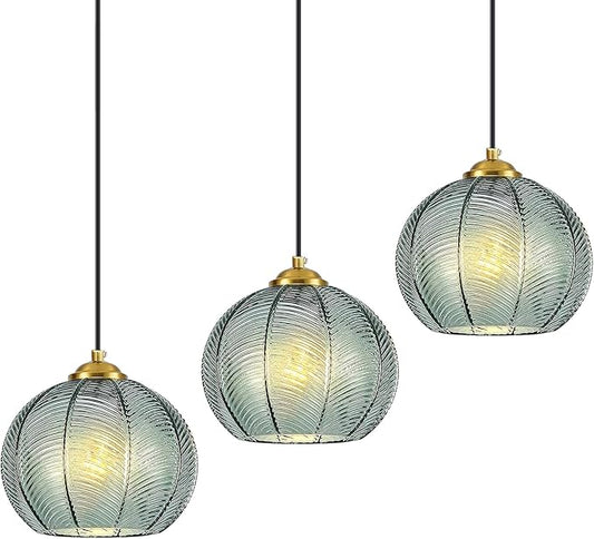 Mikeru 3-Pack Mint Glass Pendant Lights Kitchen Island Lighting Single Globe Pendant Light Fixtures Century Modern Kitchen Island Pendant Lighting for Bedroom Living Dining Room Light (Without Bulbs)