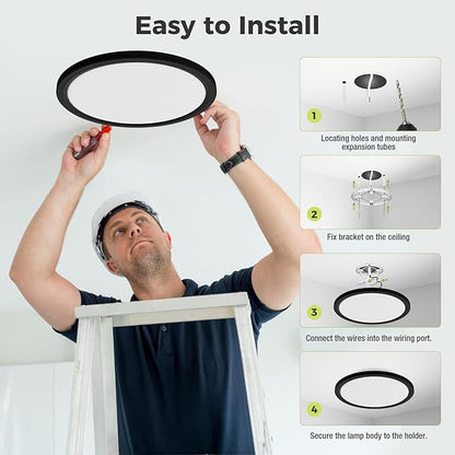 8Pack LED Flush Mount Ceiling Light Fixture, 12Inch 24W, Dimmable&3000K/3500K/4000K/5000K/6500K Adjustable Low Profile Ceiling Lights, 3200LM Modern Lamp for Bedroom, Porch, Kitchen, Hallway, Black