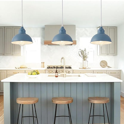 Plug in Pendant Light, 15FT Hanging Lights, On/Off Switch, Industrial Pendant Light with Plug in Cord, Metal Hanging Lamps for Living Room, Kitchen, Dining Room Blue