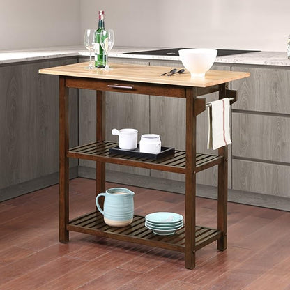 Convenience Concepts Designs2Go 3 Tier Butcher Block Kitchen Prep Island 40" - 3 Tier Modern Cooking Cart with Drawer, Food Serving Station for Kitchen, Dining Room, Espresso