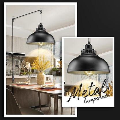 Plug in Pendant Light, 15FT Hanging Lights with Plug in Cord, On/Off Switch, Industrial Pendant Light with Plug in Cord, Metal Hanging Lamps for Living Room, Kitchen