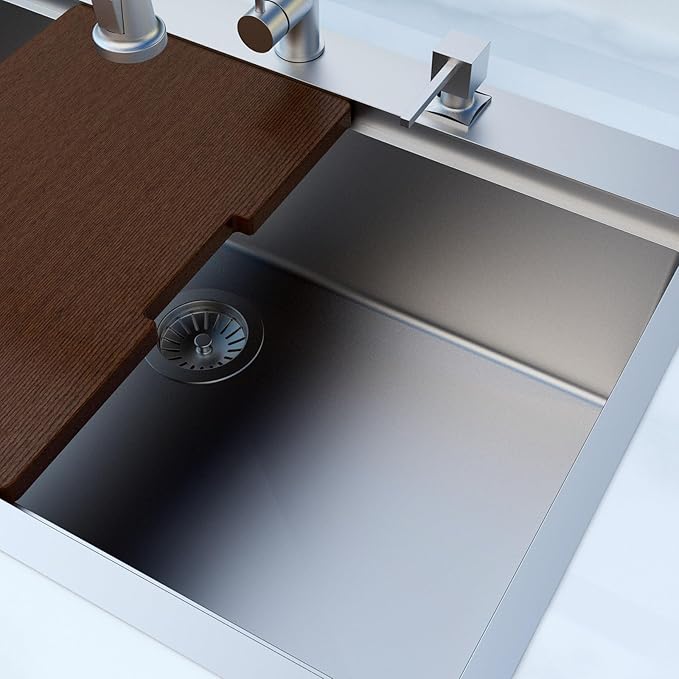 33x22 Drop In Kitchen Sink 16 Gauge Stainless Steel, Workstation Combo with Cutting Board & Washing Colander & Drying Rack, 10Inch Deep Single Bowl Topmount Sinks, 33"x22"x10", Brushed Nickle