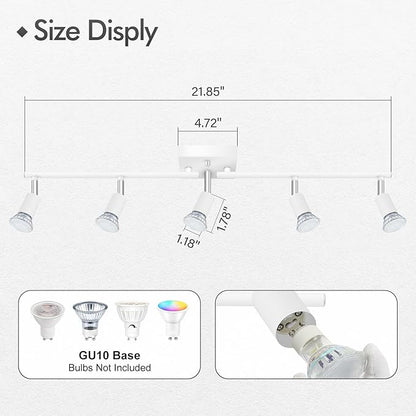 BoostArea 5 Light Track Lighting Fixtures Ceiling, Matte White Kichen Track Lighting, Rotatable Light Heads, Adjustable Modern Directional Ceiling Light for Kitchen,No Bulbs