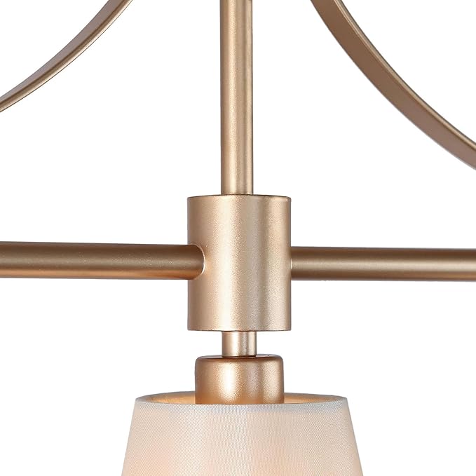 KSANA Brushed Gold Chandelier, Modern 3-Lights Linear Island Light Fixtures with Fabric Shades for Dining Room, Foyer, Bedroom and Living Room