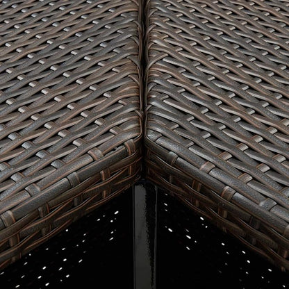 Modern Corner Bar Table with Storage Shelves Brown Poly Rattan Steel Frame Space Saving Design for Indoor Outdoor Kitchen Dining Room Counter Height