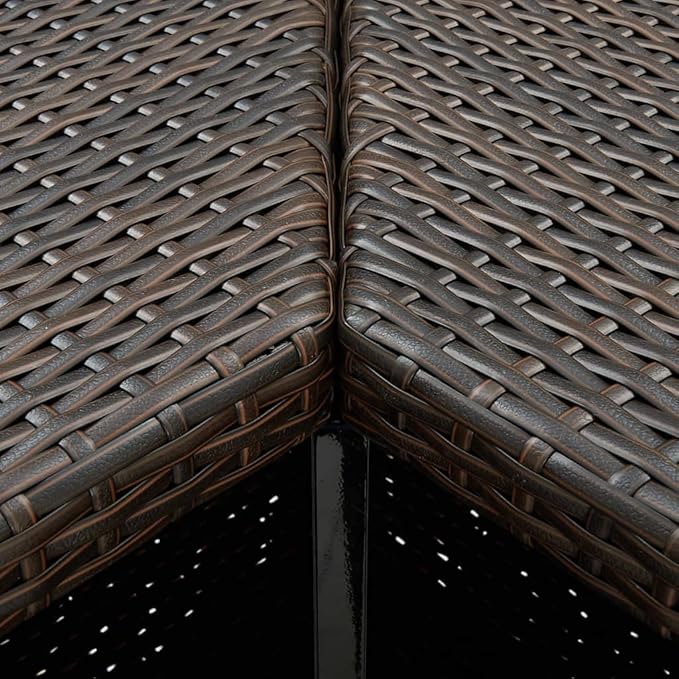 Corner Bar Table with Storage Shelves, Brown Synthetic Poly Rattan Steel Frame Modern Design for Indoor Outdoor Use in Kitchen Dining Room or Patio Space Saving Solution