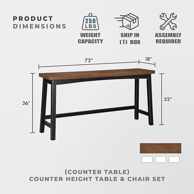 Lexicon Bar Table Set for 3, Small Kitchen Table Set Kitchen Island Table with 3 Saddle Bar Stools, 4 Piece Dining Table Set for Breakfast Nook, Living Room, Apartment, Counter Height, Black/Brown