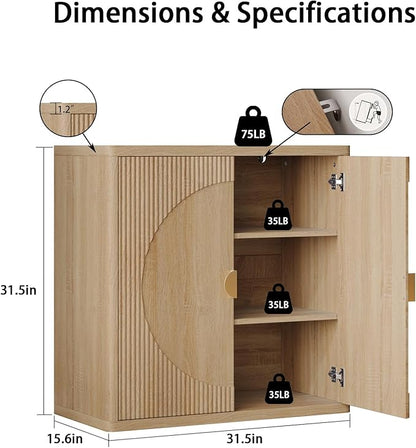 Modern Kitchen Sideboard with Storage, 31.5" Buffet Cabinet with 3 Adjustable Shelves and 2 Doors for Dining Room, Living Room, Hallway & Coffee Bar (Light Oak)