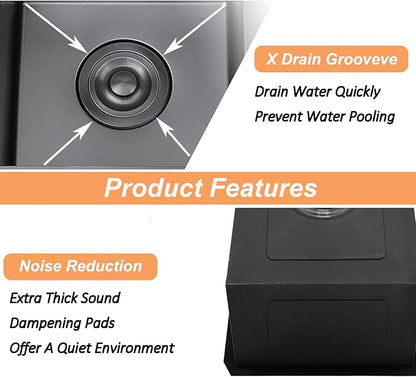 13x15 Inch Black Drop In Bar Sink, Black Small Bar Sink, Stainless Steel Bar Prep Sink, Kitchen Wet Sink for RV, Laundry, Single Bowl 16 Gauge Bar Sink with Bottom Grid, Strainer