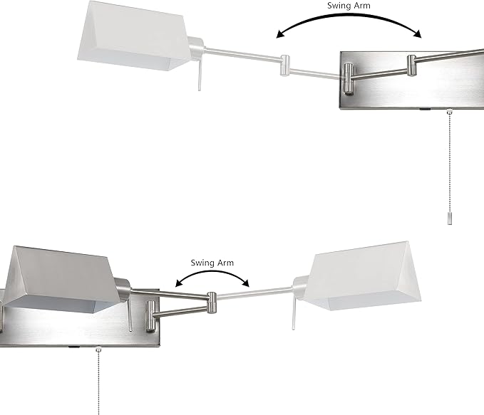 JONATHAN Y 54" Nickel 2-Light Double Swing Arm LED Wall Sconce, Industrial Farmhouse Iron Wall Lamp with Pull-Chain, USB, Metal Shades (JYL6016B)