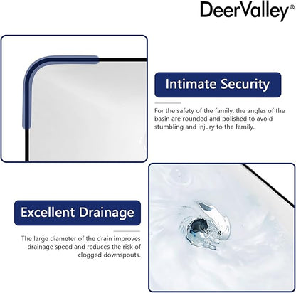 DeerValley Vessel Sink Rectangular, 18.9"x11.61" White Semi Recessed Bathroom Sink with Black Rim Ceramic Porcelain Rectangle Bathroom Vessel Sink Above Counter Vanity Sink Basin DV-1V0235