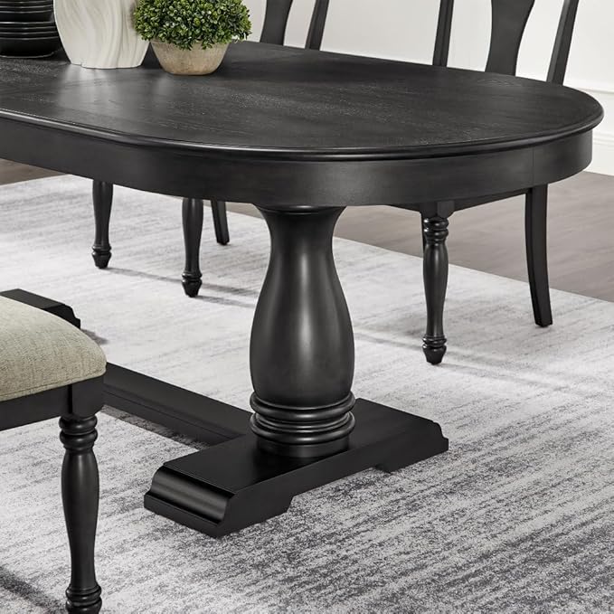 Mid-Century Modern Extendable Dining Table for 4-8, Expandable Space-Saving Kitchen Table with Leaf, Heavy-Duty Wood Finish Furniture for Dining Room, Small Apartment & Family Gatherings (Black)
