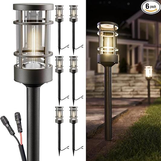 Sunco 6 Pack Low Voltage Garden Pathway Lights, LED Landscape Pathway Lighting, 1.5W, 50 LM, 3000K Warm White, Wet Rated, for Garden Pathway Walkway, Clear Glass Design with Connectors ETL