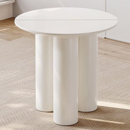 29.92" Cream White Round Dining Table Modern Rectangular Kitchen Table Minimalist Ripple Base Compact Space Saving Desk For Apartment Dining Room Home Furniture Easy Assembly Durable Wood Surface