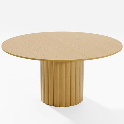 Casaphoria 60" Round Dining Table, Modern Wood Kitchen Table with Cylindrical Wide Bar Protruding Base for Living Room & Dining Room, Easy Assembly Farmhouse Furniture for 4-6, Oak