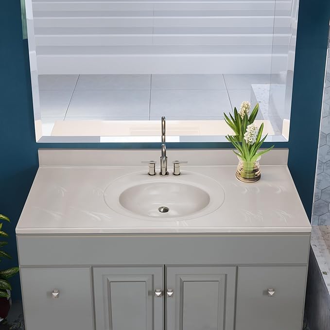 Design House Cultured Marble Vanity Top, 49 in W x 22 in D, Integrated 4 in Centerset Oval Sink & Backsplash, Ivory Swirl, 586347