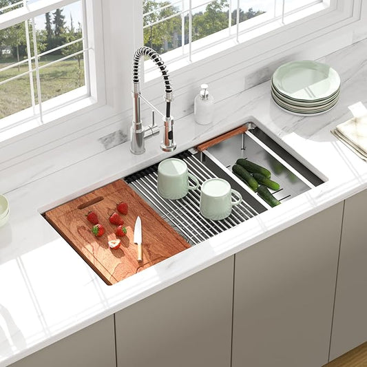36 In Undermount Kitchen Sink - Beslend 36 Undermount Kitchen Sinks Workstation Stainless Steel 16 Gauge Single Bowl 10 Inch Deep Ledge Basin 36x19x10 Inch