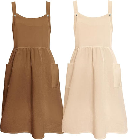 Cityelf Vintage Pinafore Apron Dress Snap Adjust Linen Cotton with Pockets Floral Aprons for Cooking Gardening