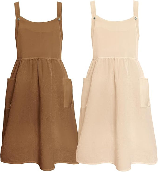 Cityelf Vintage Pinafore Apron Dress Snap Adjust Linen Cotton with Pockets Floral Aprons for Cooking Gardening