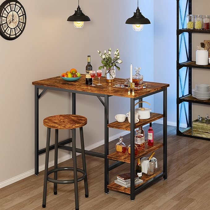 IBUYKE 40”H Bar Table with 3 Storage Shelves, High Dining Table for Kitchen, Rustic Brown Counter Table, Industrial Standing Computer Desk UTMJ054H