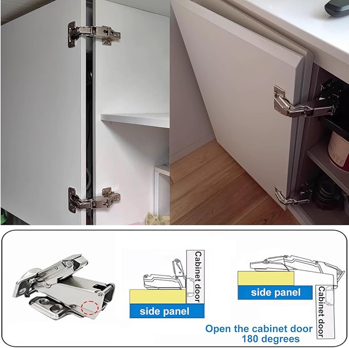 180 Degree Frameless Cabinet Hinges, Soft Closing, Nickel-Plated Steel, Concealed Hydraulic Adjustable, Full Overlay Design, 2 Pack