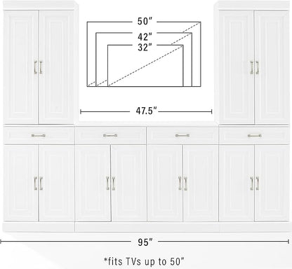 Crosley Furniture Stanton 3-Piece Traditional Sideboard Buffet Cabinet and Kitchen Storage Pantry Set, White
