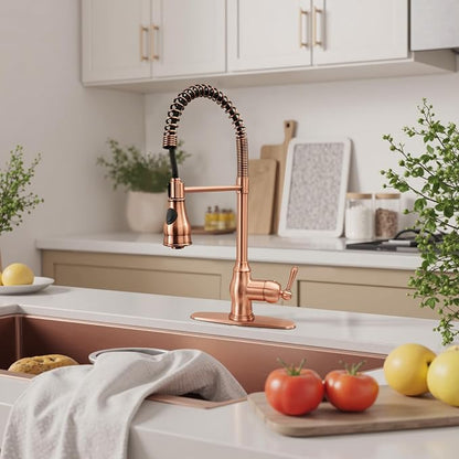 Akicon One-Handle Pre-Rinse Pull-Down Spring Copper Kitchen Faucet - Including 5Years Warranty Akicon …