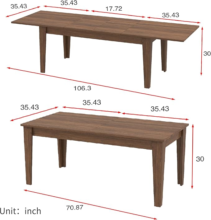 ODC 71" to 106" Extendable Dining Table, Expandable Large Kitchen Table Seats 6-10 People, Space-Saving Woodgrain Dining Room Table & Home Office Conference Desk, Walnut