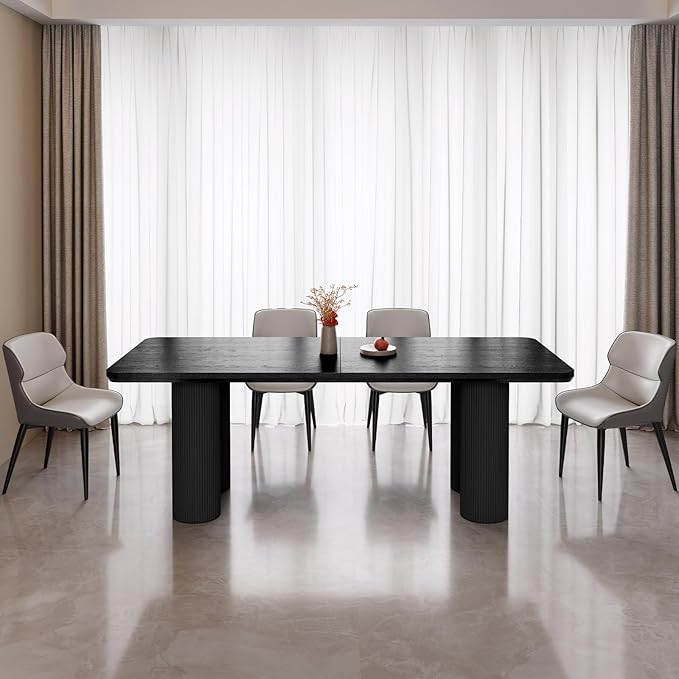 Miuuod 79" Extra Large Kitchen & Dining Table Set,Dining Room Table Set for Big Family, 1 Console Table with 8 Chairs,Centre Desk with Upholstered PU Chairs,Home Furniture Rectangular Modern, Black