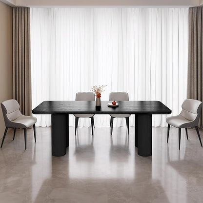 Miuuod 79" Extra Large Kitchen & Dining Table Set,Dining Room Table Set for Big Family, 1 Console Table with 8 Chairs,Centre Desk with Upholstered PU Chairs,Home Furniture Rectangular Modern, Black