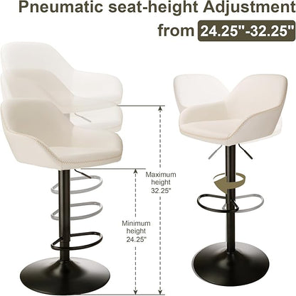 Glitzhome 3-Piece Pub Table and Chairs, Round Bar Height Adjustable Swivel PU Leather Bar Stools Set of 2, Rustic Dining Room Tables for Kitchen Island Bistro Office Living Room Small Space Restaurant