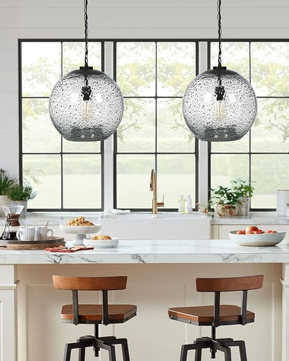 CASAMOTION Pendant Lighting Kitchen Island Entryway Hallway Foyer Clear Glass Black Marble Modern Farmhouse Ceiling Hanging Light fixtures Large Globe Black Chain Kit 13 inch H