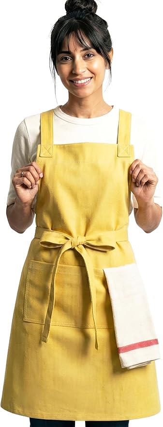 100% Cotton Kitchen Apron with 2 Pockets – Adjustable Chef Apron for Cooking Baking BBQ – Unisex Apron