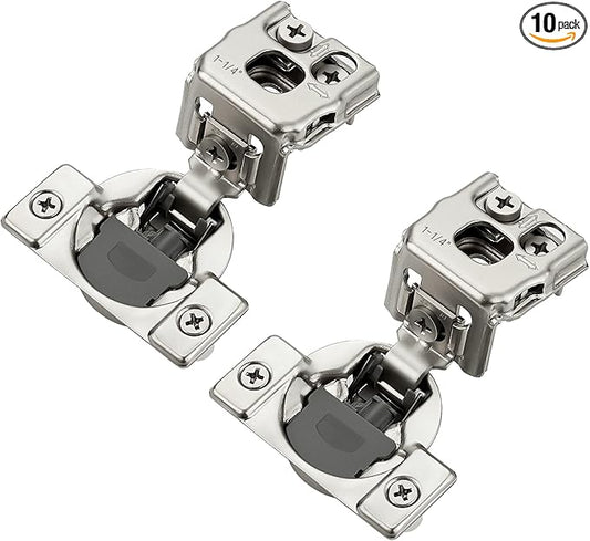 JOYDECOR 10 Packs (5 Pairs) 1-1/4 Inch Overlay Soft Close Hinges Satin Nickel Concealed Hidden Cabinet Hinges Stainless Steel for Face Frame Kitchen Cabinet Doors - 105 Degree