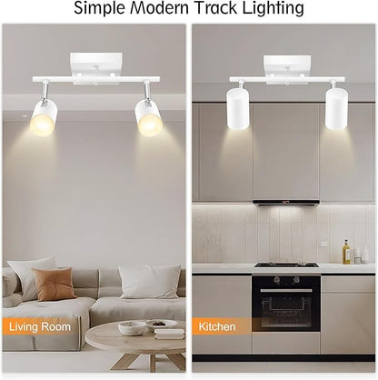 BoostArea 2-Light Track Lighting Kit, LED Track Lighting with GU10 Socket, Flexibly Rotatable Light Heads, Modern Track Lighting Fixtures Ceiling for Kitchen, Bedroom, Living Room, Bulb Not Included