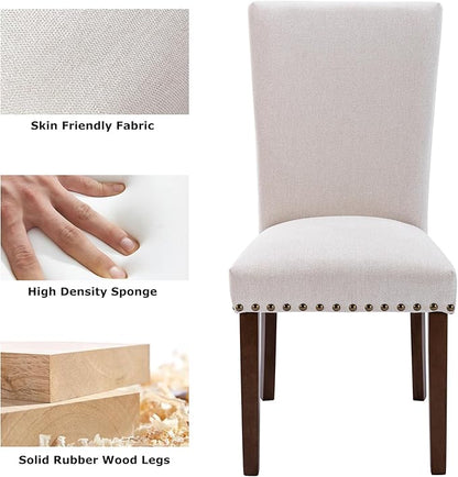 COLAMY Upholstered Parsons Dining Chairs Set of 4, Fabric Dining Room Kitchen Side Chair with Nailhead Trim and Wood Legs - Beige,No Table
