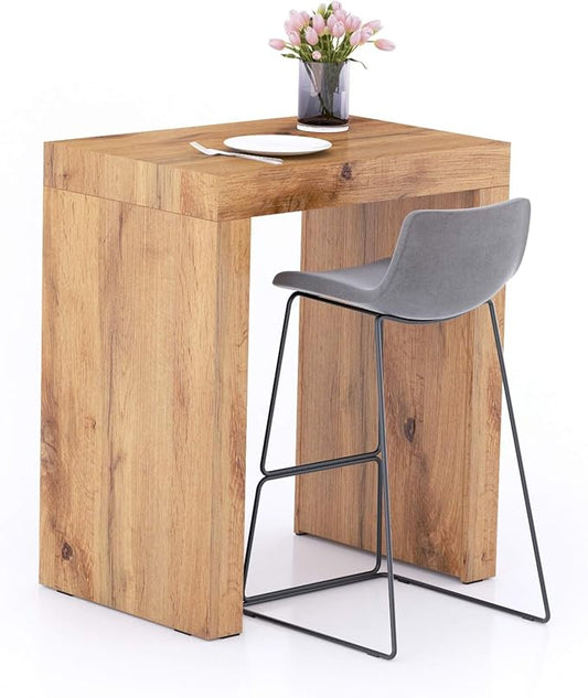 Mobili Fiver Evolution Tall Kitchen Bar Table Made in Italy | Space Saving, Counter Height Table for 2 | Modern Breakfast Bar Counter Top w/Cable Holder | Rustic Oak | 35,4" x 23,6" in