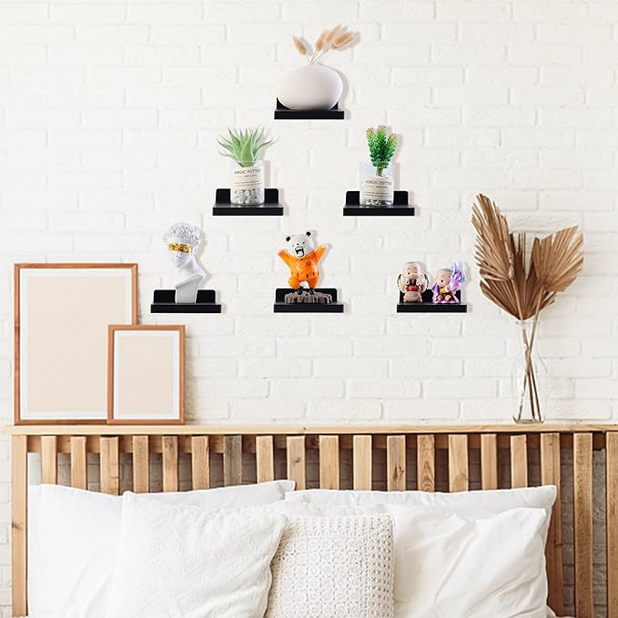 Small Floating Shelf, Set of 6 Black Shelf for Wall Decor Storage Wall Mounted Small Shelf for Bedroom Living Room Bathroom Kitchen -5x5 Inch