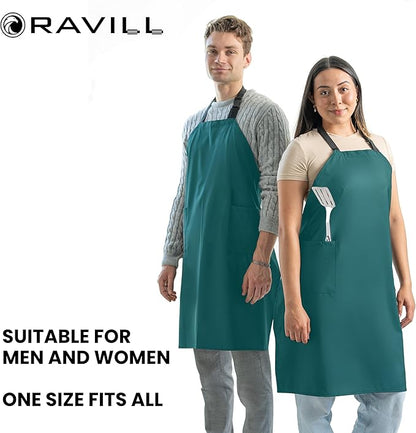 Ravill Waterproof Apron For Men and Women - 2 Pockets - 35" Long Multi Purpose Work Aprons for Dishwashing, Dog Grooming
