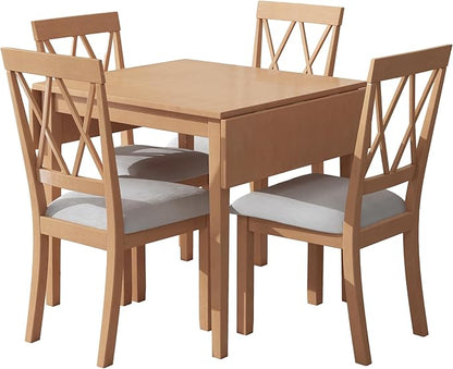 Ball & Cast 5-Piece Farmhouse Drop Leaf Folding Dining Table with Chairs, 29.57"~45.67" Extendable Table w/4pcs Backrest Dining-Chair, Foldable Kitchen Breakfast Set for 4,Space Saving,Natural