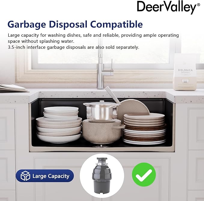 DeerValley Black Farmhouse Sink for Kitchen 30 inch, Fireclay Single Bowl Front Apron Workstation Kitchen Sink with Grid, Strainer & Workstation Accessories