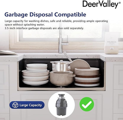 DeerValley Black Farmhouse Sink for Kitchen 30 inch, Fireclay Single Bowl Front Apron Workstation Kitchen Sink with Grid, Strainer & Workstation Accessories