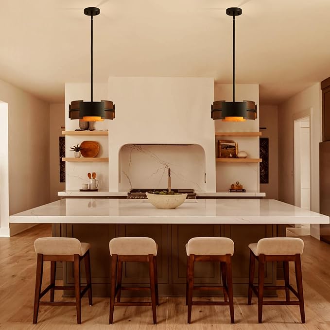 Modern Dining Room Light Fixture Rustic Round 3-Light Pendant Light for Bedroom Foyer Hallway Corridor Dining Room Kitchen 13" Wood Grain
